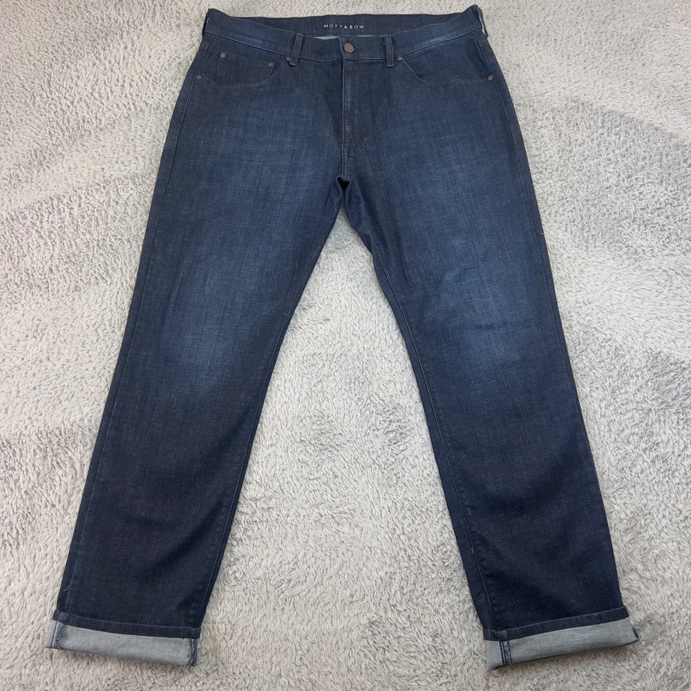 Mott & Bow Crosby Slim Fit Jeans Mens 38x32 Dark Indigo Blue Stretch Denim 0506